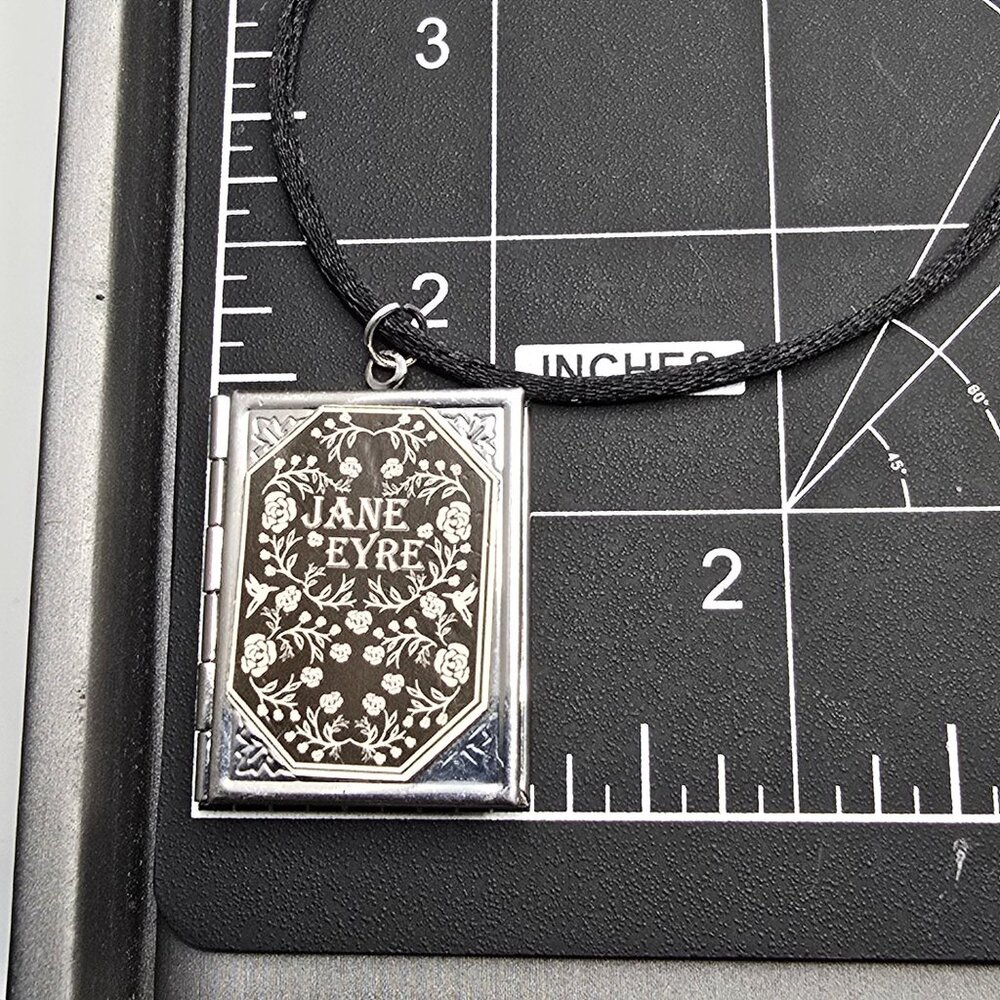 Jane Eyre Book Locket Necklace 22" Silver Plated Pendant w/ 925 Chain - Picture 7 of 9